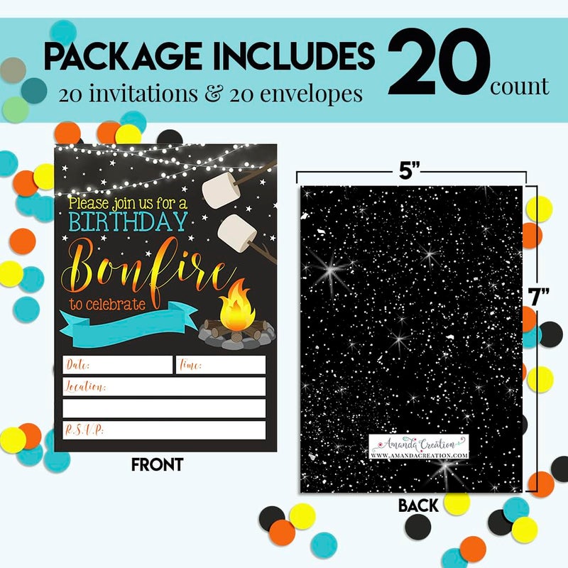 Amanda Creation Backyard Bonfire Camping Under the Stars Birthday Party Invitations for Boys, 20 5x7 Fill In Cards with Twenty White Envelopes by AmandaCreation - Image 4